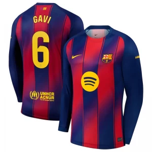 FC Barcelona Gavi #6 Fußballtrikot 2025-26 Heimtrikot Herren Langarm