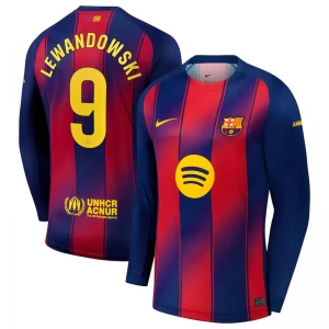 FC Barcelona Robert Lewandowski #9 Fußballtrikot 2025-26 Heimtrikot Herren Langarm
